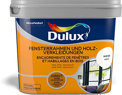 Dulux Fresh Up Farbe für Fensterrahmen, Holzverkleidungen, 750 ml, WEISS, satin | schnell trocknend, erhältlich in 2 weiteren Farben