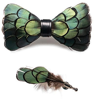 JEMYGINS homme noeud papillon plume et cuir handmade noeud papillon mariage rencontre(4) vert,m