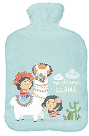 Wärmflasche mit Pullover Bezug 2 Liter Bettflasche mit schönen Fleece-Druck Bezug Gummi Wärmflasche mit Deckel Lama 4 [092]