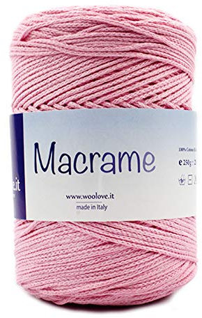 Woolove - Macramè - Cordino in cotone ideale per borse all'uncinetto e accessori fai da te - Ferri/uncinetto: 4.00/5.00-80% Cotone Ecologico e 20% Fibre Ecologiche - 1 Pezzo - Rosa 405
