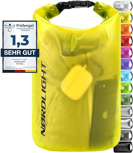 Nordlight Dry Bag 20L Wasserdichter Beutel - (Gelb) Wasserdichter Packsack Mit Roll Top Verschluss Und Schultergurt | Schwimmen, Baden, Strand, Kanu, Stand Up Paddling, Tauchen