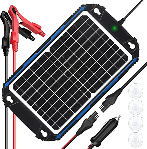 SUNER POWER Chargeur de batterie solaire étanche 12 W 12 V et mainteneur Pro, contrôleur de charge UltraSmart MPPT intégré, kit de charge à régime lent de panneau solaire 12 V pour voiture,