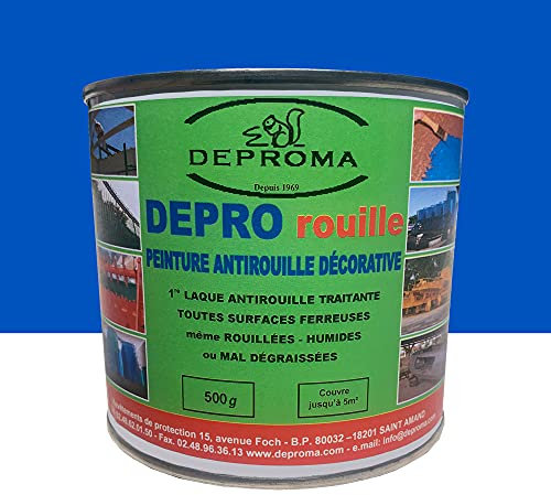 DEPROMA | Peintures glycéro | fer antirouille métaux | 500gr | Protection contre la rouille - Bleu france