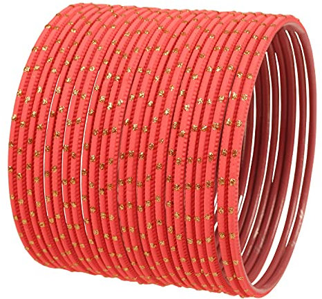 Touchstone „Colorful Armreif-Kollektion“ Indischer Bollywood-exklusiver Designer-Schmuck mit Goldener Glasur in Korallenfarbe, besondere große Armreifen. 24er-Set für Damen.
