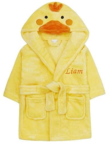 Kids Essentials Girl Boy Personalised Animal Dressing Gown Bathrobe Hooded Duck (Duck, 2-3 Years)