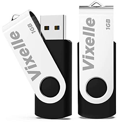 Vixelle 2 Pack 1GB High Speed USB 2.0 Flash Drives – 360° Swivel Metal Style USB Stick Pen Drive with Keychain Loop – 1GB USB Memory Sticks Bulk Pack for PC, Mac, TV, Car Audio – Black