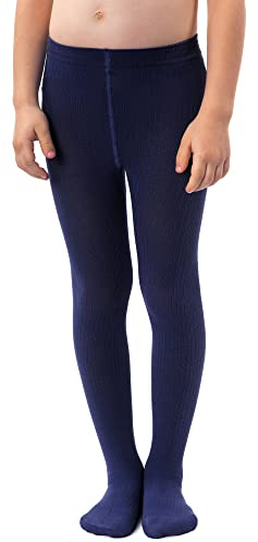 NOQ filles collants en tricot uni aux pieds chauds opaques école enfant bas Ballet danse spectacle pépinière, Blu Marino 116/122 cm