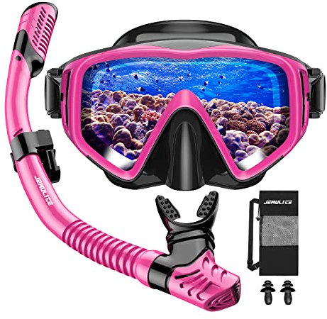 JEMULICE Schnorchelset Erwachsene, Schnorcheln Set mit Taucherbrille und Dry Schnorchel für Herren und Damen, Anti-Leck & Anti-Fog Tauchmaske aus Gehärtetem Glas für Tauchen, Schnorcheln und Schwimmen