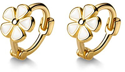 Tiny Flower Small Hoop Earrings for Women Girls Teens S925 Sterling Silver Round Huggie Sweet Daisy Cuff Earring Mini Cartilage Studs Dainty Jewelry Birthday Christmas Gifts Hypoallergenic (Gold)