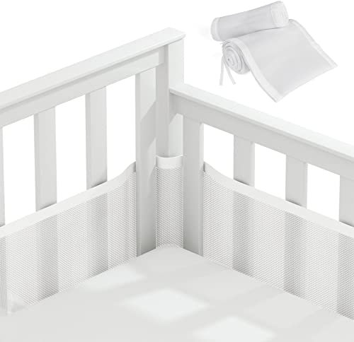 Vicloon Tour de Lit Bébé Cabane, Tour de Lit pour Bébé Doublure en Maille 3D sans Danger pour la Circulation De L'air pour Lit Bébé Convient à Tous Les Types de Berceaux (Blanc)