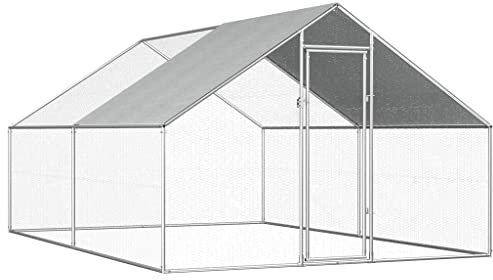KOIECETA Hühnerstall 2,75x4x1,92m Stahl Verzinkt Kleintierstall Freilauf Vogelkäfig