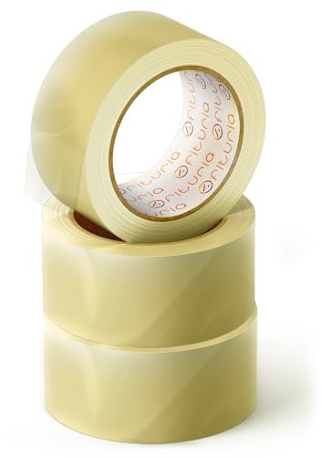 OFITURIA Nastro adesivo per imballaggio trasparente per imballaggio di scatole di cartone di spedizioni, matrimoni, prodotto per confezioni sicure (48 cms x 60 mts - Transparente, 3 Rollos)