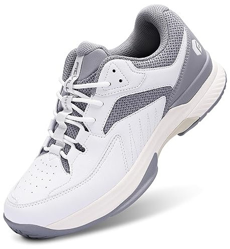FitVille Extra Weit Tennisschuhe Herren Breit Hallenturnschuh Atmungsaktiv Training Schuhe für Tennis Badminton Walking Fitnessstudio Weiß & Grau 45 EU X-Weit
