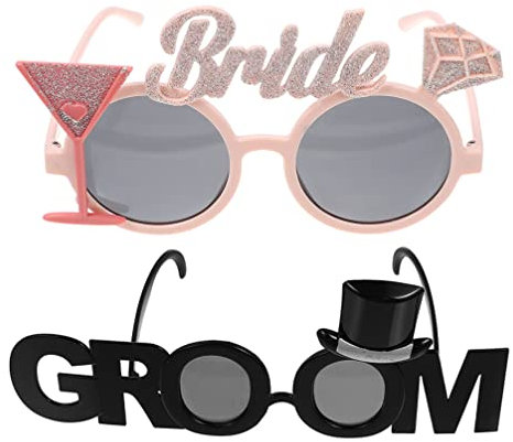Gadpiparty 2 Stücke Kunststoff Bräutigam Brille Braut Brille Bachelor Party Brillen Foto Requisiten Nacht Braut Brille Hochzeit Hen Party Favors