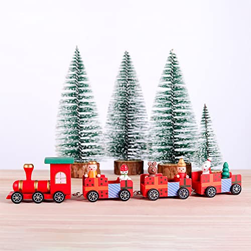 JAWSEU Weihnachtszug Holz, 2PCS Mini Weihnachtsdekoration Ornament, Kleiner Zug Dekoration Weihnachtszug Spielzeug Weihnachtsbaum Deko für Weihnachts Kindergarten Geschenke