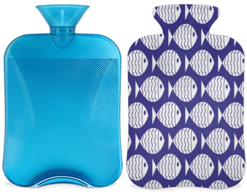 Japanese Fish Hot Water Bottle with Cover, 2L Transparent Hot Water Bag for Hot/Cold Compress, Hand Feet Warmer, Neck and Shoulder Pain Relief(Cute Animal)