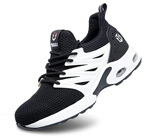 Hitmars Sicherheitsschuhe Herren Damen Arbeitsschuhe Leichte Kochschuhe Bequeme Stahlkappenschuhe rutschfest Arbeit Schuhe Schwarz-Weiss EU 41