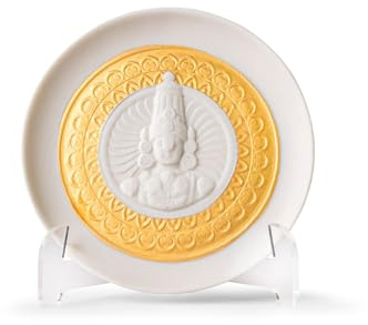 LLADRÓ Teller aus Porzellan Lord Balaji der Herr der Wunder. Teller aus weißem Porzellan mit Goldglanz verziert mit Einer Gravur des indischen Gottes.