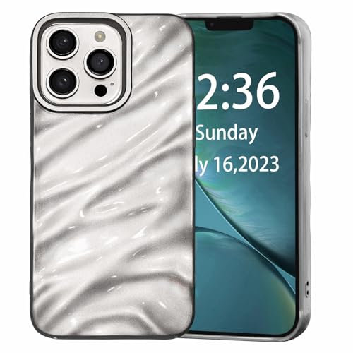 AKABEILA Case for iPhone XR Case 6.1 Inch Water Ripple Pattern TPU Phone Case Slim Shockproof 3D Non-Slip Glitter Sparkle Glossy Cover Silver