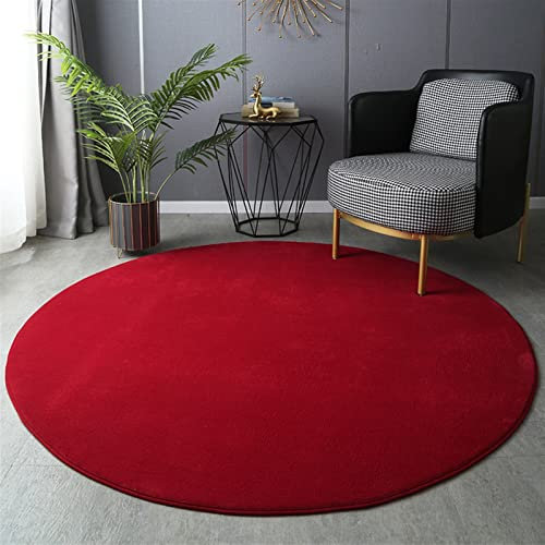 GIBZ Tappeti Rotondo Velluto Corallo Morbido Solido Tappetino Lavabile Bambini Memory Foam per Salotto Camera da Letto, Rosso, 120×120cm