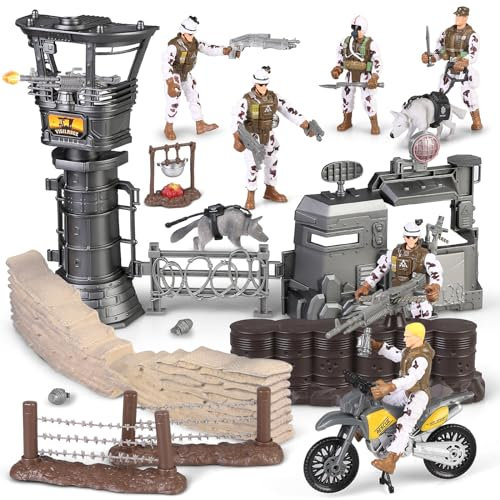 Juego de Juguetes de Base Militar, Figuras de acción de Soldado y Equipo de Armas, Accesorios Militares de Combate para Motocicleta, Juguetes del ejército, Regalo de cumpleaños para niños