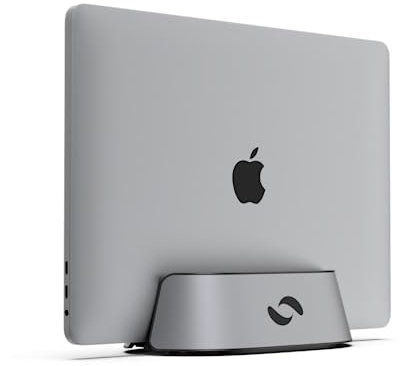HumanCentric Vertical Laptop Stand in Space Grey Aluminum, Upright Adjustable Holder and Dock, Laptop Vertical Stand Fits MacBook Pro and Other Laptops .5 to 1.5, Clamshell Compatible