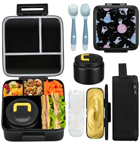 JXXM Lonchera Bento para niños con sopa térmica de 8 onzas, recipientes de almuerzo a prueba de fugas con 5 compartimentos, tarro térmico de alimentos y bolsa de almuerzo, contenedores de alimentos