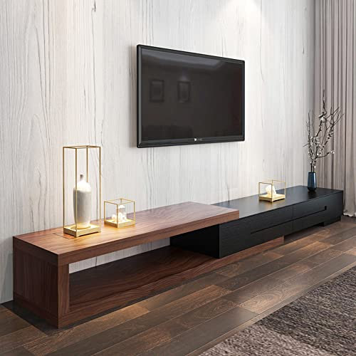 POVISON TV Schrank ausziehbar 200cm-260cm, ausziehbarer TV Lowboard schwarz braun, Medienkonsole aus Holz für Wohnzimmer mit 3 Schubladen komplett montiert