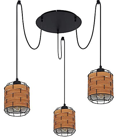 Globo Pendelleuchte 3 flammig Lampenschirm Hängelampe Holzoptik Wohnzimmerlampe zum verstellen, Metall Kunststoff, schwarz braun, 3x E27 Fassungen, DxH 38,5x200 cm