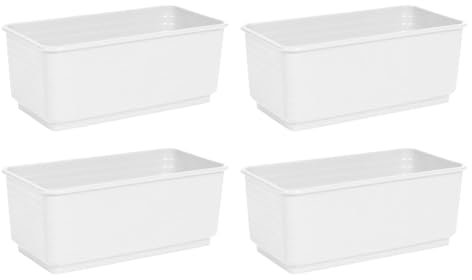 Acan Pack de 4 Jardineras Rectangular Blanca de plástico 10 x 24,7 x 13 cm, Maceta, macetero, Recipiente para Plantas y Flores, Uso Interior o Exterior, balcón, terraza, hogar