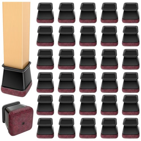Lot de 32 housses de protection carrées pour pieds de chaise avec feutre enveloppé, housses de pieds de chaise pour sols en bois dur, protection de sol en silicone, sans bruit et sans rayures (L-noir)