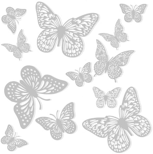 24 adesivi 3D a forma di farfalla, decorazioni da parete per pareti, camera da letto, feste, matrimoni, decorazioni per casa, asilo nido, aula, camera dei bambini, soggiorno (argento)