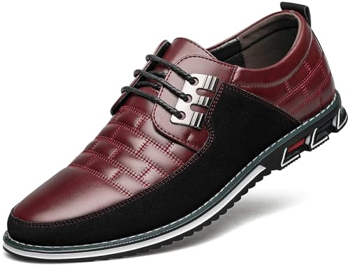 Mens Dress Shoes Comfort Business Oxford Shoes Fashion Casual Dress Sneakers Office Working Derby Shoe Wine Red, 10.5 US