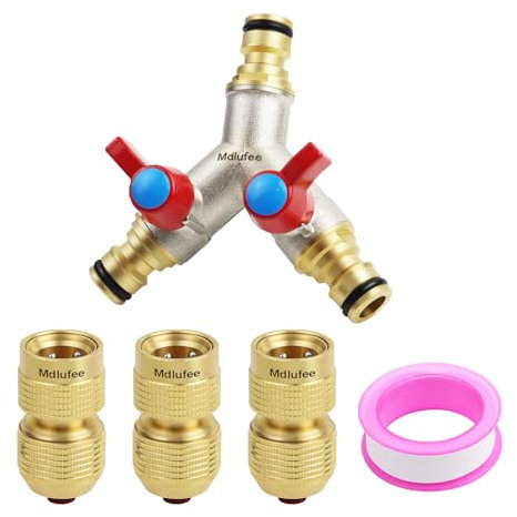 Mdlufee Messing Gartenschlauch Splitter Y Form, 3 Schnellverbinder, Schlauchhahn Splitter Verbindung mit 2 Einzelventilen für Garten Küchenarmatur, Schlauchanschluss