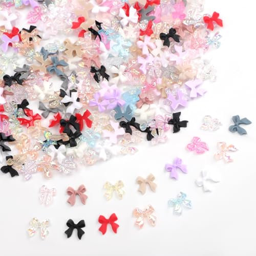 240pcs Bow Nail Charms, 3 Styles Multicolored 3D Bowknot Nail Charms Resin Aurora Bow Nail Charm Cute Nail Jewels Stones Rhinestone Manicure Decoration for Women Girls Craft