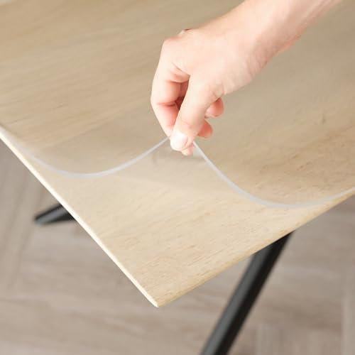Trente Nappe Transparente 3mm - Nappe rectangulaire Anti Tache avec Bords inclinés, Protection Table Lavable, Toile cirée au Metre, Nappe de Table Plastique pour l'intérieur et l'extérieur 90x220 cm
