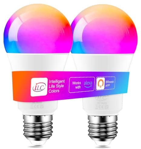 iLC Bombilla Inteligente Alexa LED 12W, Compatible con Alexa (se necesitan dispositivos Echo), E27 2700K-6000K CCT + RGB Colores (Paquete 2)