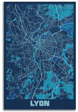 BPQN Lyon, Frankreich, Retro-Karten-Poster, dekoratives Gemälde, Leinwand, Kunstbild, 50 x 75 cm