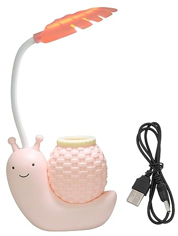 Uonlytech Niedliche Schnecken LED Tischlampe mit Stifthalter und USB | ABS und Elektronik, Flexible Lichtarm, Mehrfunktion, für Kinder ab 3 Jahren Zufällige Farbe