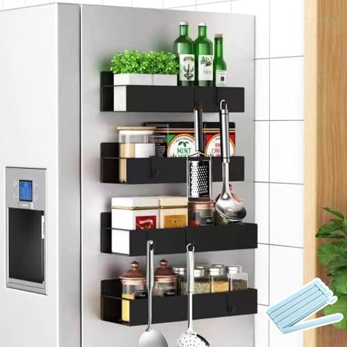 UCAMP Etagère Réfrigérateur,Lot de 4 Étagère à Épices Magnétique pour Réfrigérateur,sans perçage,aimants Suspendus,Etagère Réfrigérateur Magnétique,pour Organisation de Cuisine et Micro-Ondes