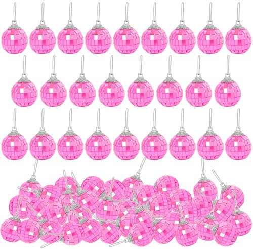Pink Mini Disco Ball Decor: 60 Pack Hanging Mirror Ball Ornaments 1.2 Inch Disco Balls Decorations Bulk for Party Christmas Tree Cake Room Birthday