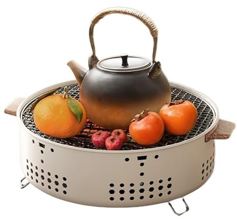 Syfunlv Barbecue rotondo, a carbonella, portatile, 31 cm, da tavolo, per esterni, barbecue, campeggio, feste, con accessori per barbecue