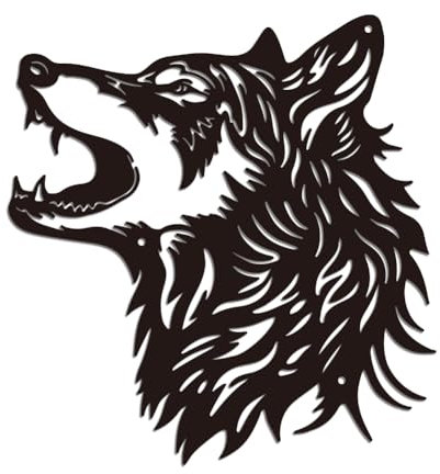 WADORN Wandkunst Aus Eisen Mit Wolfskopf, Schwarzes Metall Wandkunst Dekor Wolfskopf-Muster Wandskulpturen Für Zuhause Küche Schlafzimmer Wohnzimmer Büro Außen Und Innenwanddekoration