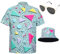 Weekcos 80er Jahre Outfit Herren 80er Jahre Kleidung Set Rapper Zubehör mit Eimer Hut Gläser Hemd Bauchtasche Faschingskostüme Hip Hop Kostüm Herren 80er 90er Jahre (Style-2, S)