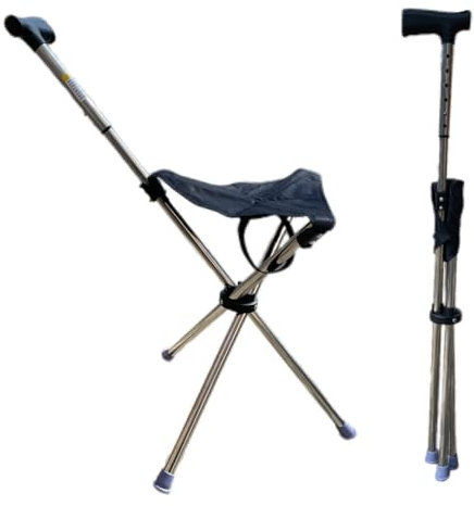 Faltbarer Hocker mit Gehstock 2-in-1 Leichter Gehstock & Hocker Tragbarer Hocker Stuhl Faltbare Stativbasen Stock mit Sitz Faltbarer Gehstock für ältere Menschen Unisex 2-in-1 Stock & Hocker