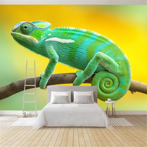 Fototapete Grünes Chamäleon 350x256 cm 3D Vliestapete Wandbild, Mustertapete Moderne Wandtapete, Wohnzimmer Schlafzimmer Kinderzimmer Büro Flur Wanddeko