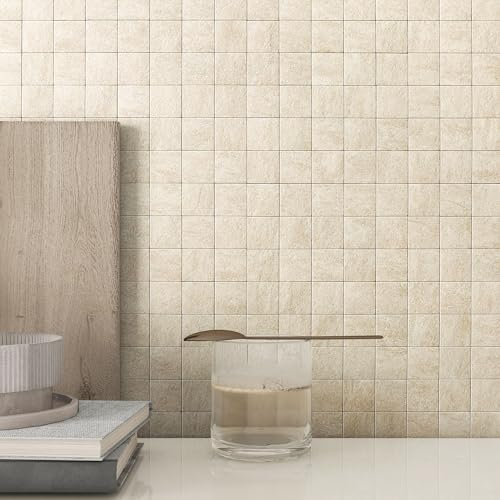 M MOFIT Marble Tile Stickers Peel and Stick Wall Tiles,Self Adhesive Sticky Tiles for Kitchen Walls Bathroom Waterproof(10PCS,Beige)