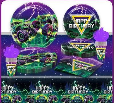 61 Pcs Monster Party Tableware Monster Birthday Party Supplies Decorations, Plate, Cup,Napkin, Tablecloth, and Other Monsters Theme for Boys Girls