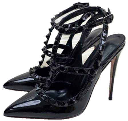 YKSEND Damen High Heel Stiletto Geschlossene Pumps mit Spitzer Zehenpartie Nietensandalen 12cm Hoher Absatz Passend für Alle Gelegenheiten,A,45