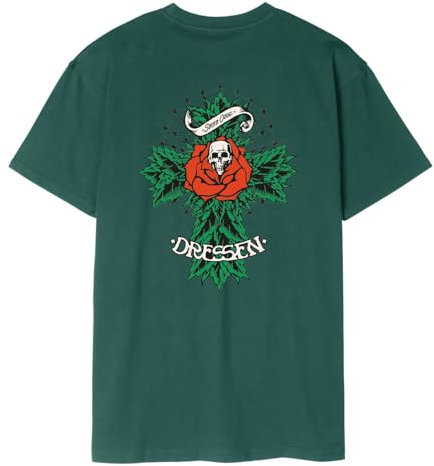 Santa Cruz Skateboards Dressen Rose Cross 2 T-Shirt - 100% Cotone - Stampa grafica Eric Dressen Pro sul petto e sulla schiena, Foresta pluviale, M